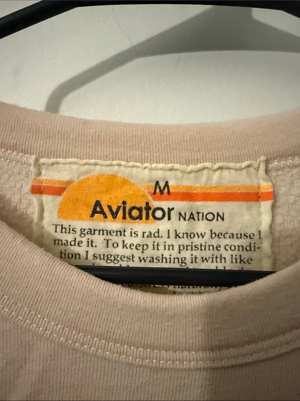 Aviator Nation Cream/pale pink Crewneck with Black “Enjoy The Ride” Print